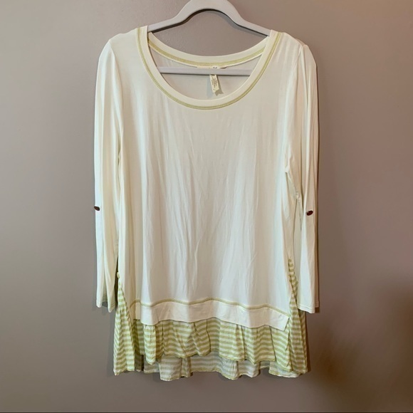 Matilda Jane medium Long Sleeve Tunic Top Ventriloquist Citron Green Stripe - Picture 1 of 6